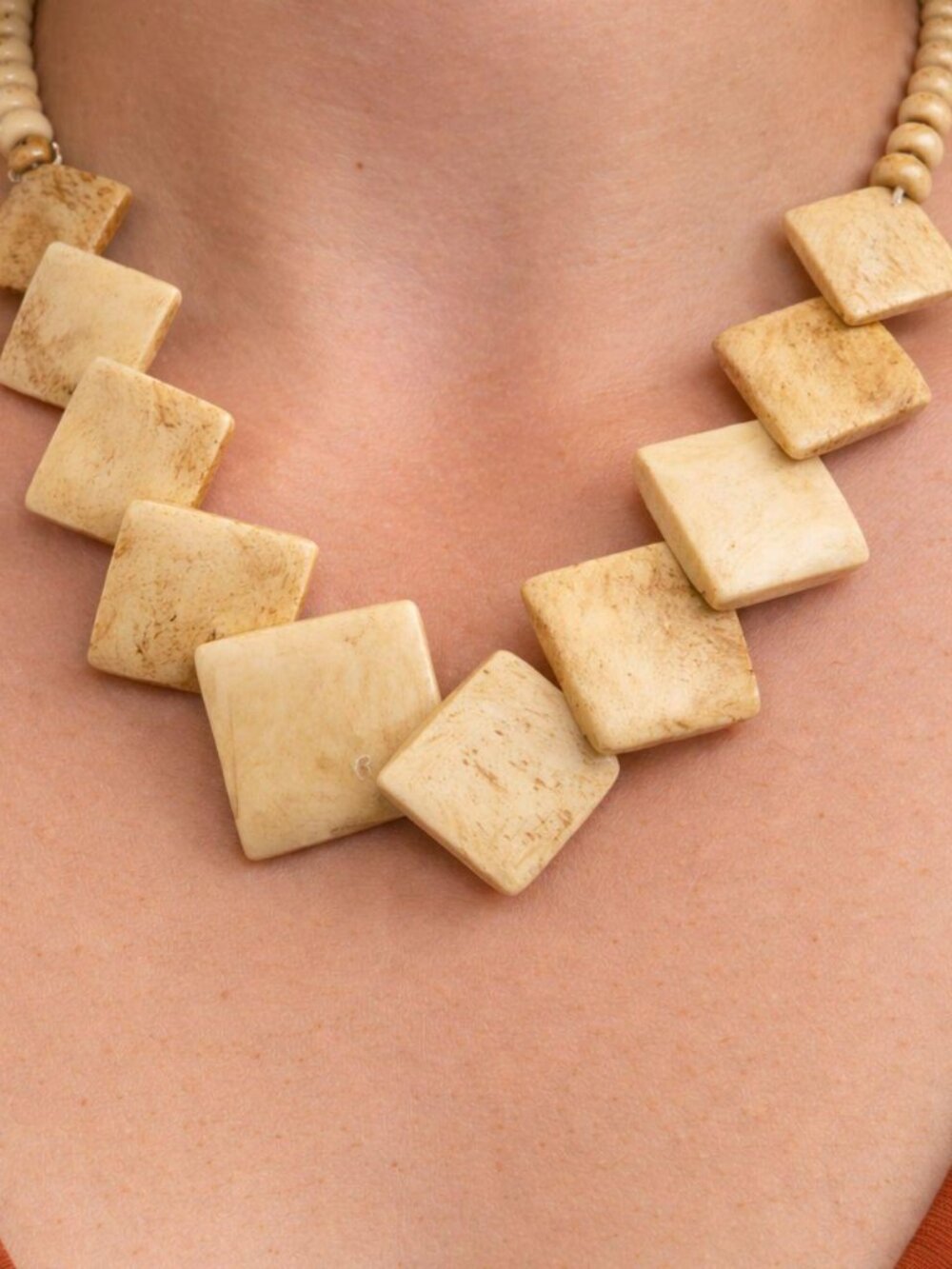 VINTAGE ARTSY STYLE FLAT SQUARE IVORY COLOR NECKLACE 9" - Picture 1 of 4